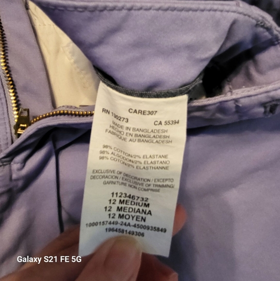 Lee Lavender Flat Front Casual Shorts with Belt Loops, Size 12, Never Worn - Picture 4 of 4